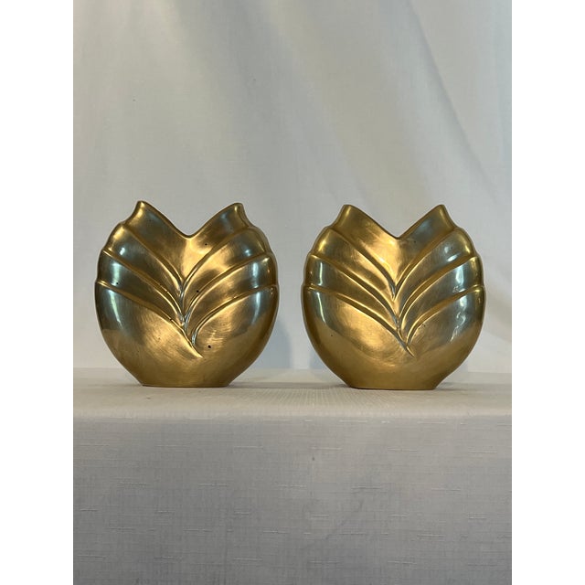Vintage Hollywood Regency Art Deco Style Polished Brass Vases - A Pair Inspired by Dolbi Cashier. For Sale - Image 13 of 13