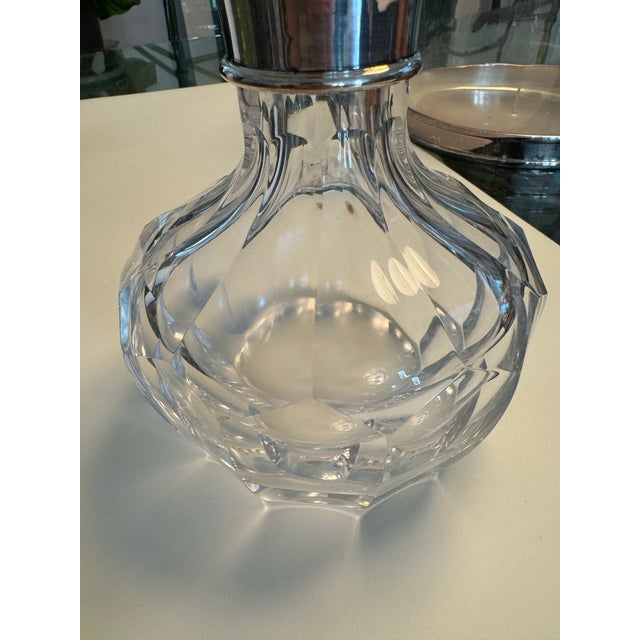Crystal Glass Decanter With Silver Rim For Sale In San Francisco - Image 6 of 7