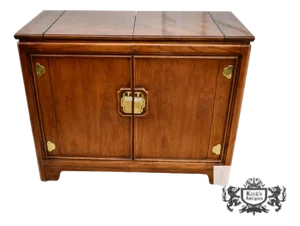 Vintage Thomasville Asian Influenced Flip Top CherryWood Server W/Brass