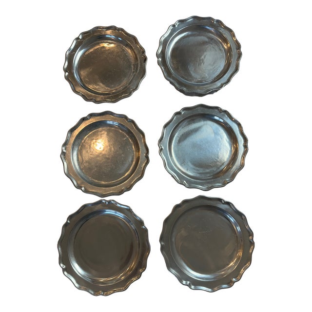 1990s Pewter Scalloped Edge Chargers- Set of 6 For Sale