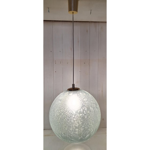 Vintage Hanging Lamp with Slightly Blue Tinted Glass, 1970s For Sale - Image 11 of 11