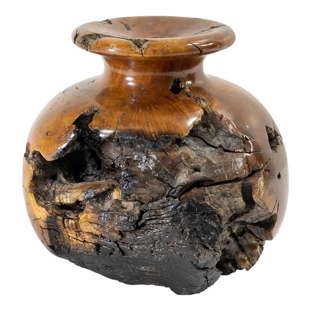 Mid-Century Modern Turned Walnut Burl Burlwood Vase For Sale