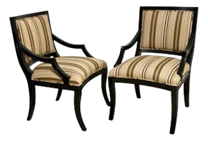 Pair of Nancy Corzine Regency Style Black Dining Chairs W Scalamandre Stripe