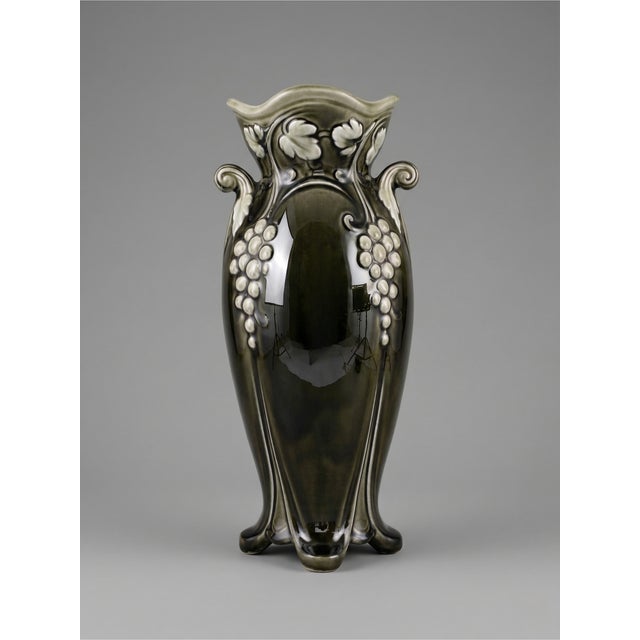 Ceramic Art Nouveau Glazed Ceramic Model 4696 Vase with Relief Grape Decor from De Bruyn For Sale - Image 7 of 7