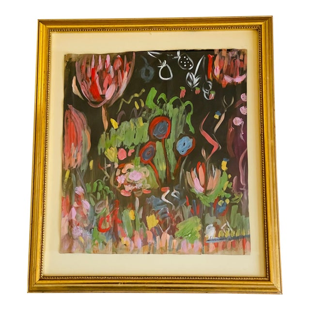 1980s Abstract Painting by Elia Magical Garden With Hedgehogs Framed For Sale