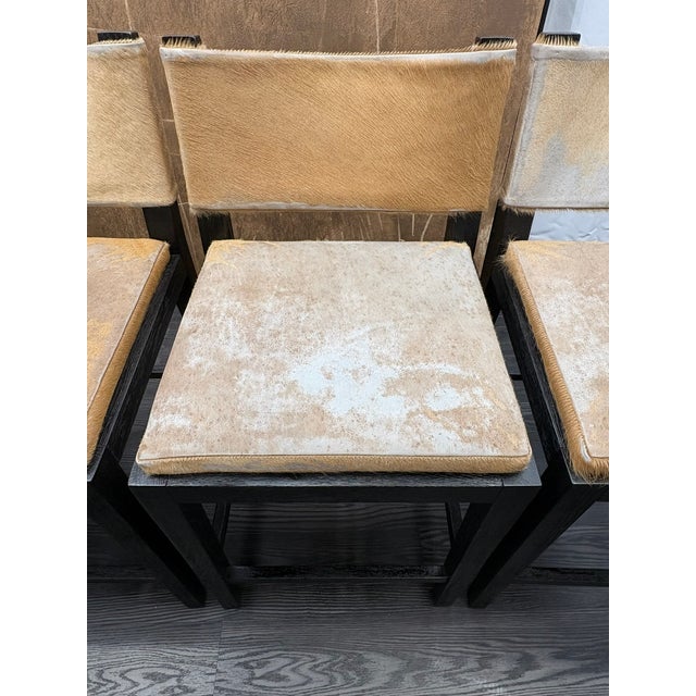 Rh Saddle Hair-on-Hide Counter Stools – Set of 5 Designed by Barlas Baylar | Camel Hair-on-Hide | Black Oak Finish For Sale - Image 10 of 16