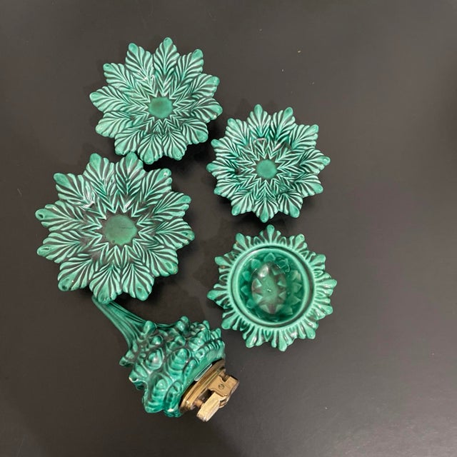 Vintage Ceramic Christmas Tree Stacking Ashtrays With Lighter 7” For Sale - Image 4 of 12