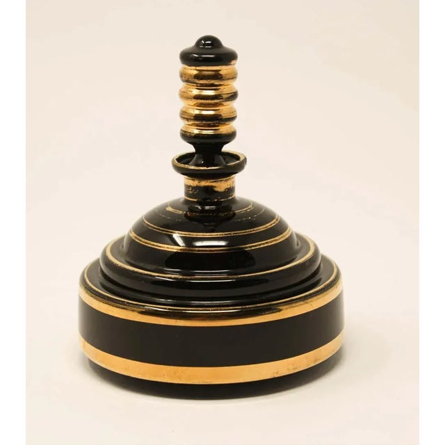 1930s Art Deco Hand Blown Black Gilt Glass Perfume Bottle For Sale - Image 5 of 12