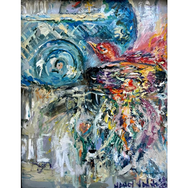 Wood "Bird on Its Ladder", Framed, Oil Painting, Aviary Art For Sale - Image 7 of 9