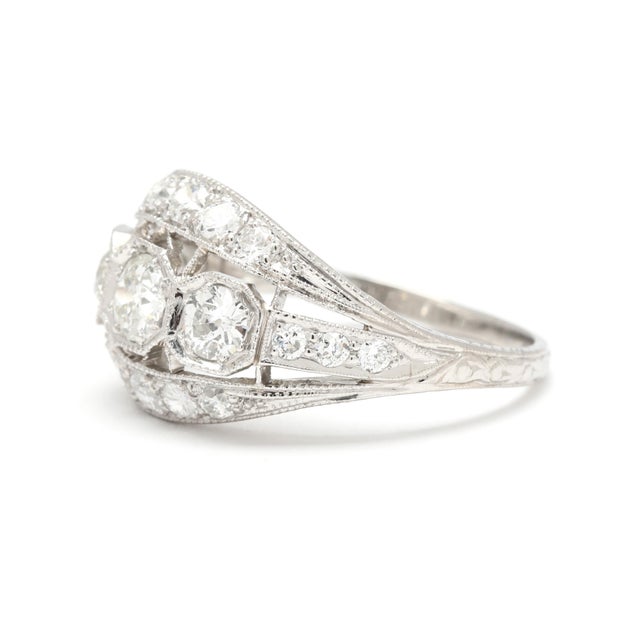1920s 1920s Art Deco 1.28ctw Diamond Dome Ring, Platinum, Ring Size 7.75 For Sale - Image 5 of 6