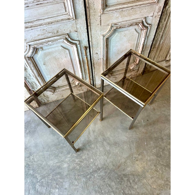 Guy lefèvre for maison jansen dining set, 1970s, double patina in bronze and steel. Double glass top: clear for the table...