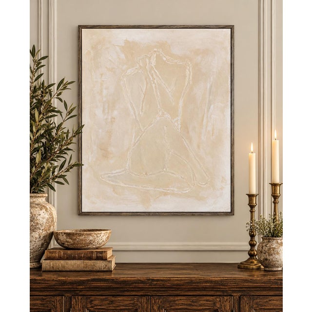 Original Contemporary Textured Female Figure Painting by Artist "Marek" in Neutral Tones – 16" X 20" For Sale - Image 11 of 12