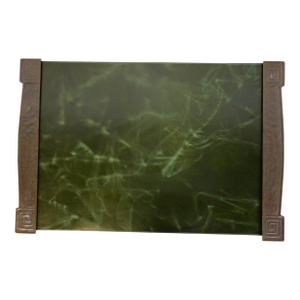 Tiffany Studios New York Modeled Greek Key Bronze Blotter Ends With Leather Desk Blotter