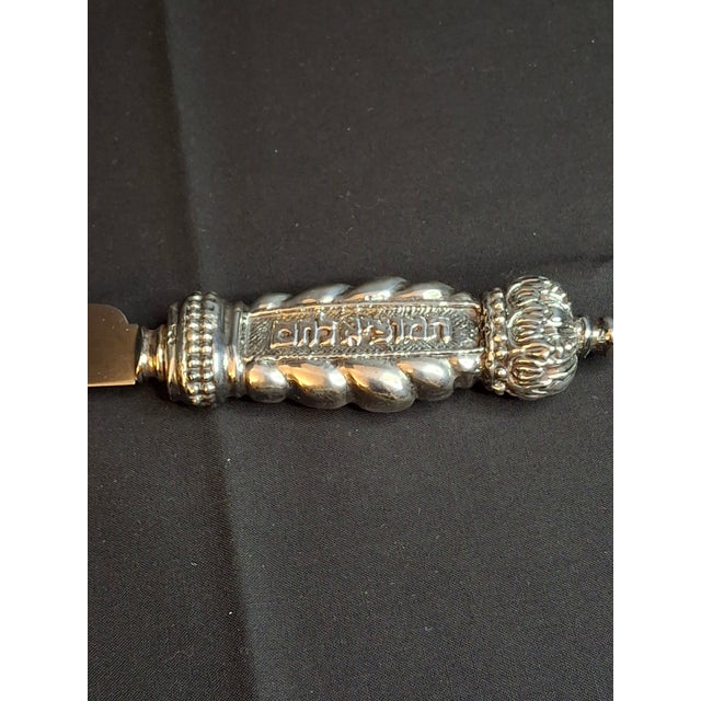 Silver 1990s Mazon Sterling Silver .925 Shabbat Challah Knife 13" Serrated Steel in Box Judaica For Sale - Image 8 of 18