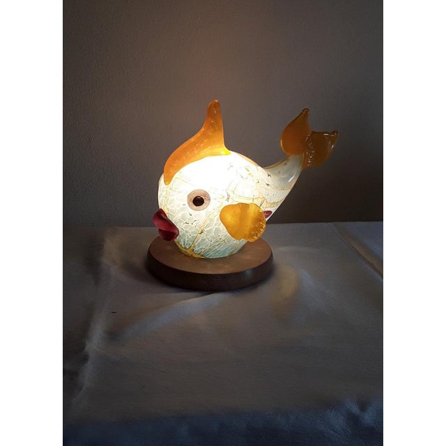 Vintage Fish Table Lamp in Colored Glass & Beech from Joska-Kristall, 1990s For Sale - Image 6 of 9