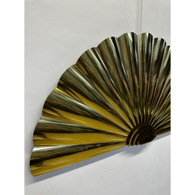 1980s Curtis Jere Artisan House Large Brass Fan Wall Sculpture, 1989 For Sale - Image 5 of 12