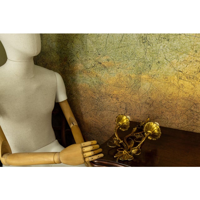 Hollywood Regency Gilt Metal Botanical Two-Light Wall Sconce, 1950s For Sale - Image 10 of 18