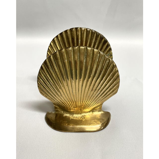 1970s Vintage Brass Calm Shell Bookends For Sale - Image 5 of 7
