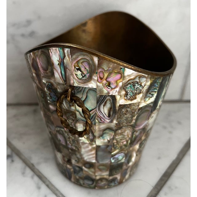 Vintage Taxco Mexican Abalone & Brass Ice Bucket W Tongs For Sale - Image 9 of 13
