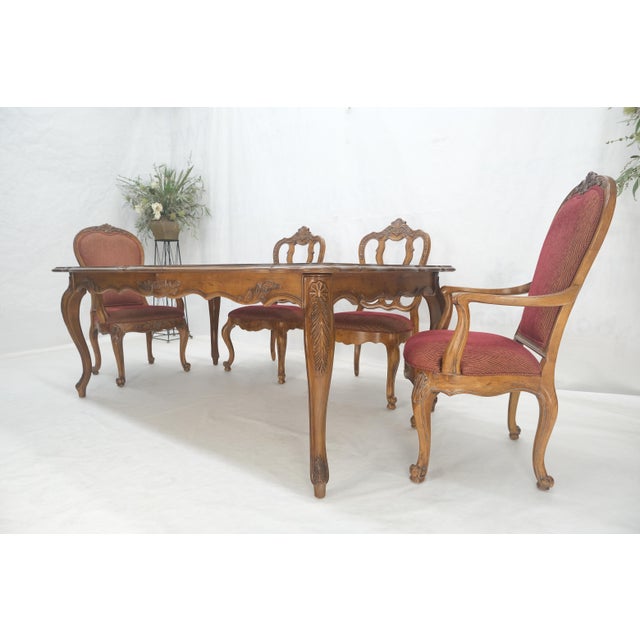 Country French Parquetry Top Table 6 Dining Chairs 2X22" Extension Board Leafs For Sale - Image 16 of 17