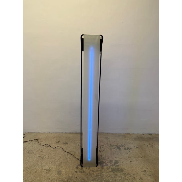 Rare post modern neon floor lamp with torchiere uplight designed by Dan Chelsea and Rudi Stern for George Kovacs, 1980s....