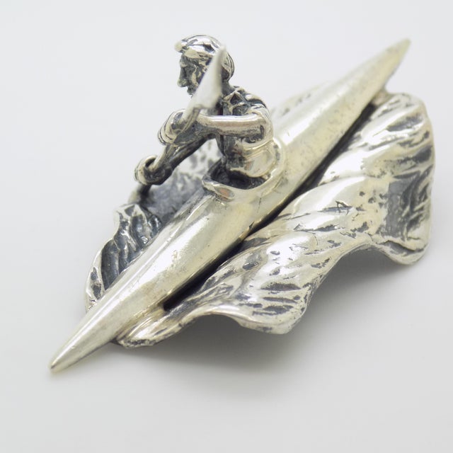 Metal Vintage Italian Handmade Sterling Silver 925 Canoe Rower Figurine, 1970s For Sale - Image 7 of 14