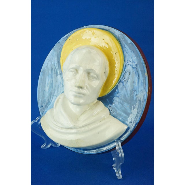 Ceramic Sculpture Medallion Plaque of Saint Francis, 1930s For Sale - Image 3 of 18