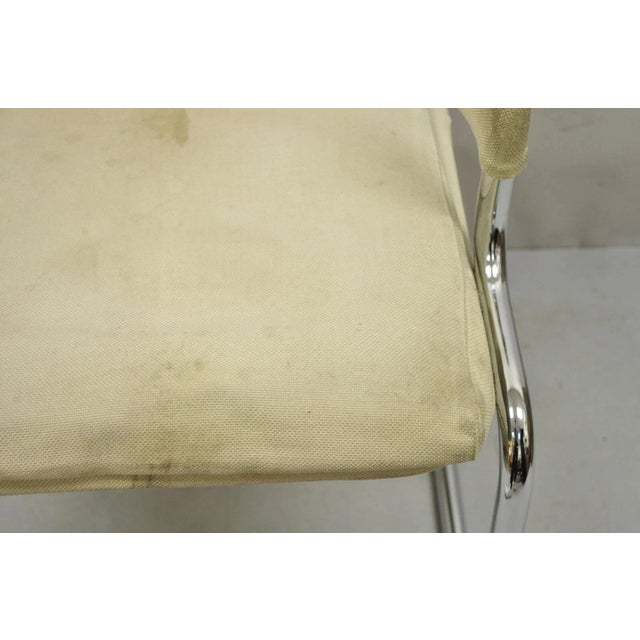 Beige Vintage Mid Century Modern Milo Baughman Style Tubular Chrome Fabric Arm Chair For Sale - Image 8 of 11