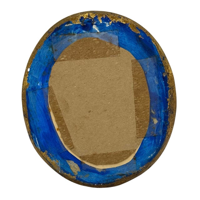 Mid 20th Century Mid‑20th Century European Ornate Rococo‑Style Ceramic Oval Frame — Painted Gold & Blue With Floral Botanical Silk‑Screen Print For Sale - Image 5 of 12