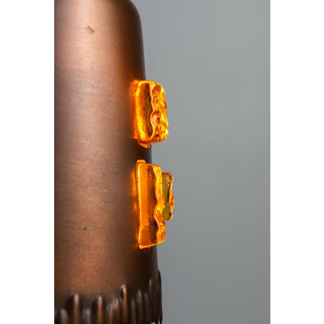 Brown Pendants in Brass and Amber Glass by Josef Brumberg for JBS Leuchten, 1970s, Set of 2 For Sale - Image 8 of 12