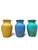 Set of three wheel-thrown ceramic vases, baluster-shaped with flared necks, resting on a ring base. Each piece is covered...