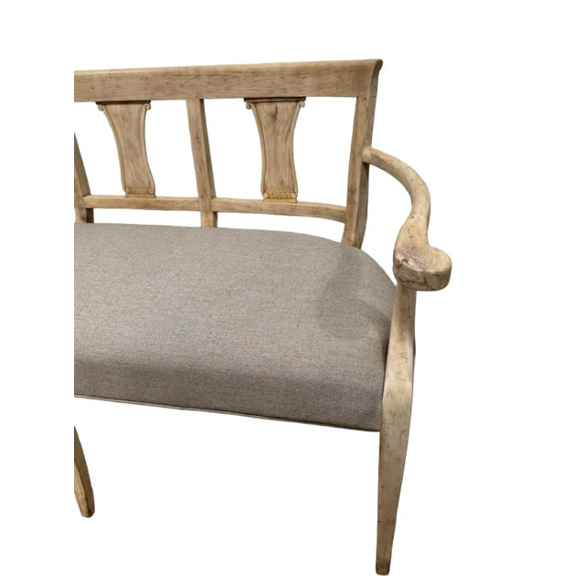 Early 20th Century Vintage Bleached Carved Wood Bench For Sale - Image 9 of 9
