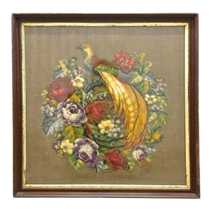 Antique Framed Pheasant & Floral Needlepoint