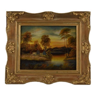 Framed Oil on Board of P. Wolmuet's "Lake & Landscape View" For Sale