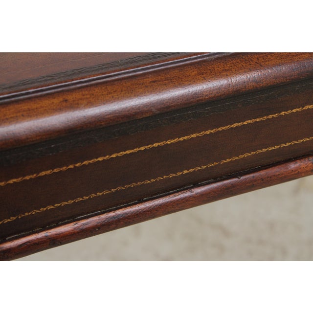 Brown Pair Chippendale Tooled Leather Mahogany Lamp Tables For Sale - Image 8 of 14