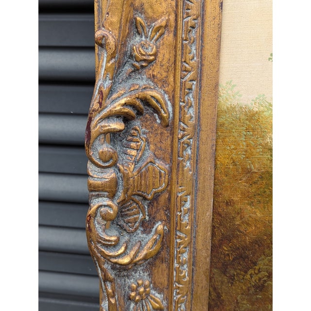 Late 19th to Early 20th Century Continental Pastoral Landscape, Signed Oil on Canvas, Carved Giltwood Frame For Sale In San Francisco - Image 6 of 9
