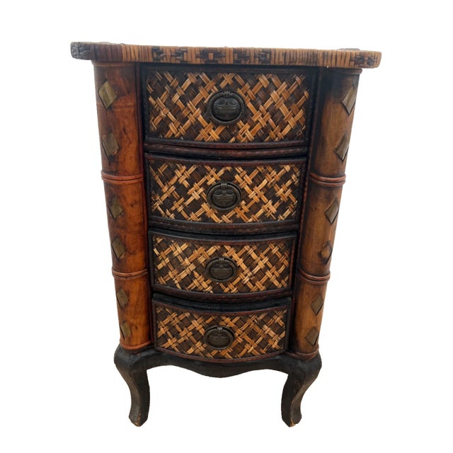 Gorgeous Vintage Nightstand Cabinet Chest Four Drawers Bamboo / Wicker Petite Size. 31" Tall x 21" wide x 13" deep. “Very...