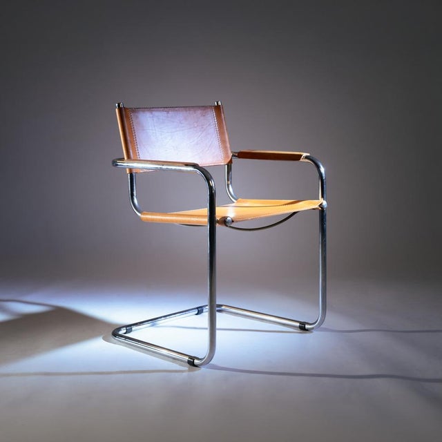 Mid-Century Modern Metal Cantilever in Cognac Brown Leather, 1970s, Set of 4 For Sale - Image 12 of 18