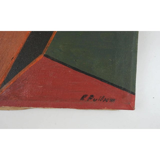 Vintage circa 1950's oil on canvas abstract geometric color block painting. Signed Eugene Pulliam lower right corner....