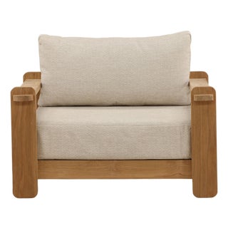 Outdoor Teak & Taupe Cushion Chair For Sale
