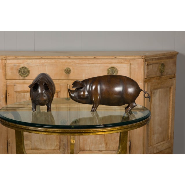 Pair of American Midcentury Bronze Pig Sculptures in Dark Patina For Sale - Image 11 of 12