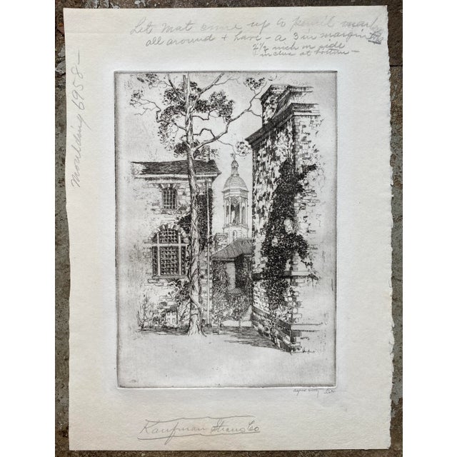 1923 Alfred Hutty (1877-1954) "Princeton," etching on paper from an edition of 50. Pencil signed with snail cypher and...