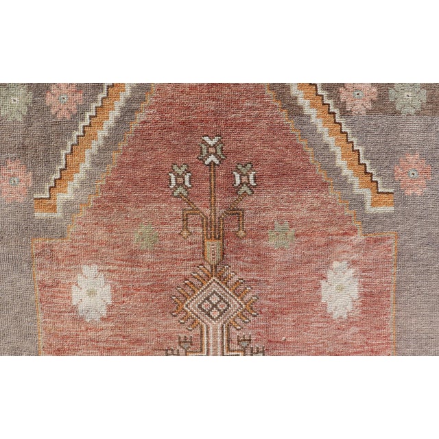 Textile Vintage Turkish Oushak Rug With Terracotta Field and Geometric Medallion For Sale - Image 7 of 11