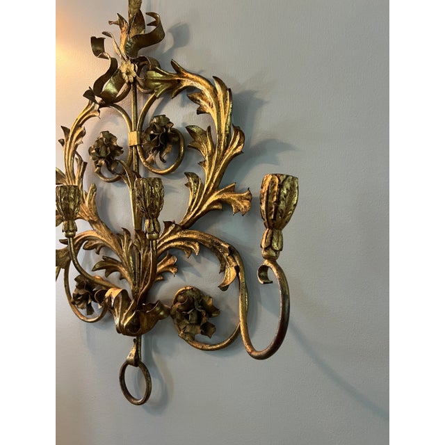 Metal Italian Gilt Wall Candelabra Sconce For Sale - Image 7 of 10
