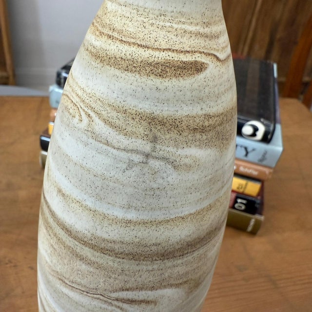 Skinny Ceramic Prem Vase with Beige & Brown Swirl Design For Sale In New York - Image 6 of 9