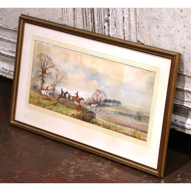 Sweeping across the Sussex countryside, this finely rendered antique sporting watercolor captures the excitement and...
