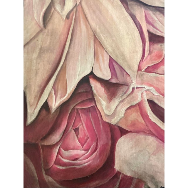 Art Deco Vintage Boho Original Floral Oil Painting on Canvas For Sale - Image 3 of 7