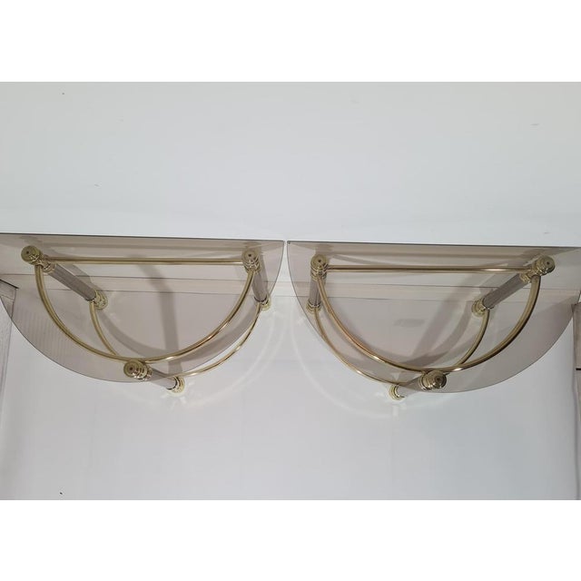 Hollywood Regency Side Tables in Smoked Glass and Gold Brass, 1970s, Set of 2 For Sale - Image 11 of 12