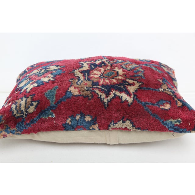 Art Deco Handmade Antique Red & Blue Rug Pillow -12'' X 16'' For Sale - Image 3 of 10