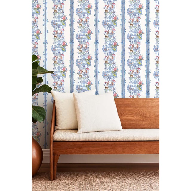 Not Yet Made - Made To Order Chinoiserie Shenanigans Toile Grasscloth Wallpaper by House Party | Azure Blue | 6 Yards For Sale - Image 5 of 9